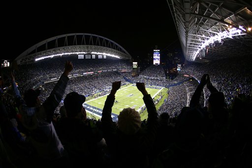 caption: Seahawks fans may not literally raise the roof, but they do shake the ground. 
