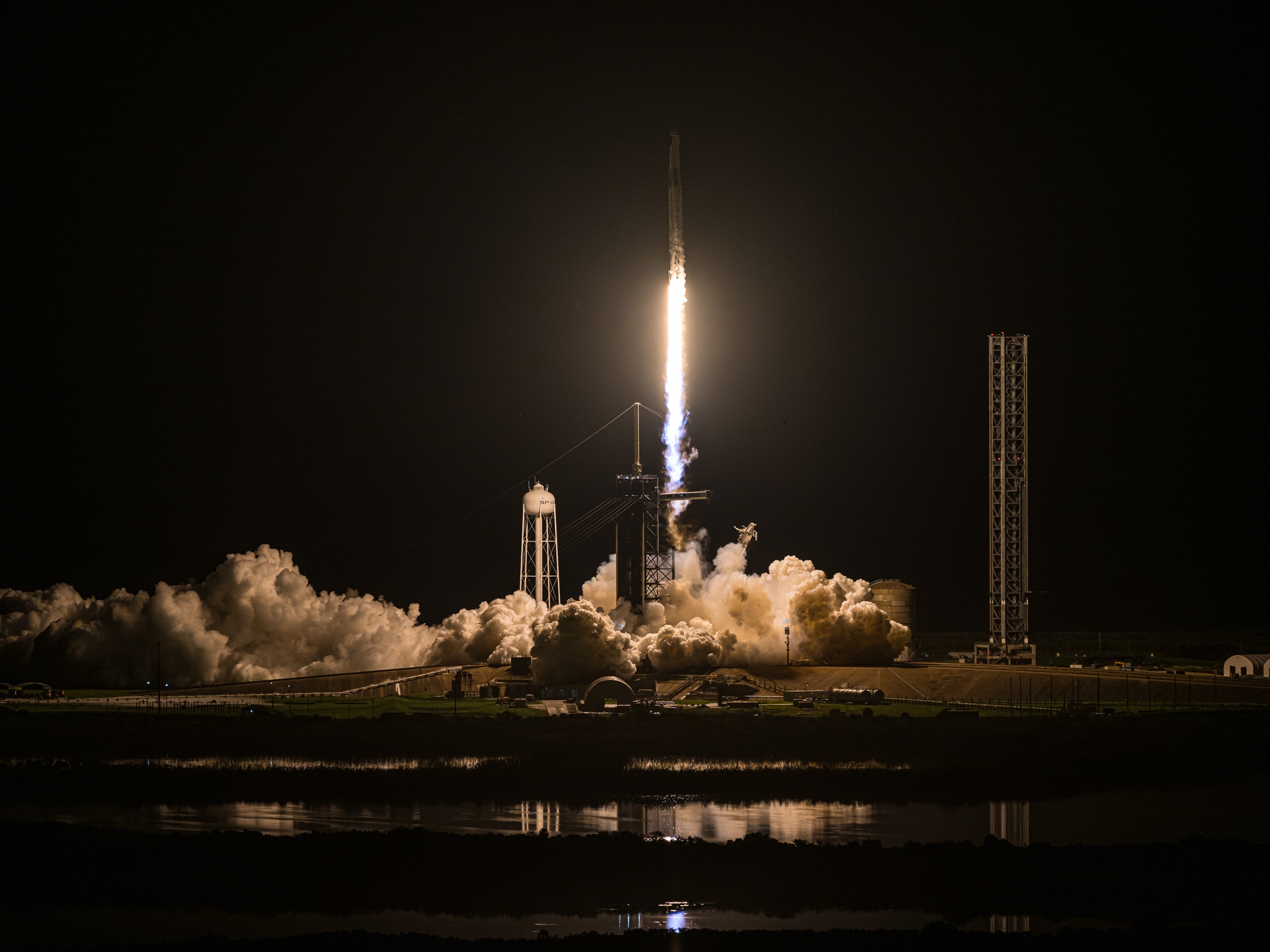 caption: Polaris Dawn lifts off from Pad 39A at the Kennedy Space Center in Florida early Tuesday morning. The crew is set to conduct the first private spacewalk ever in a matter of days.