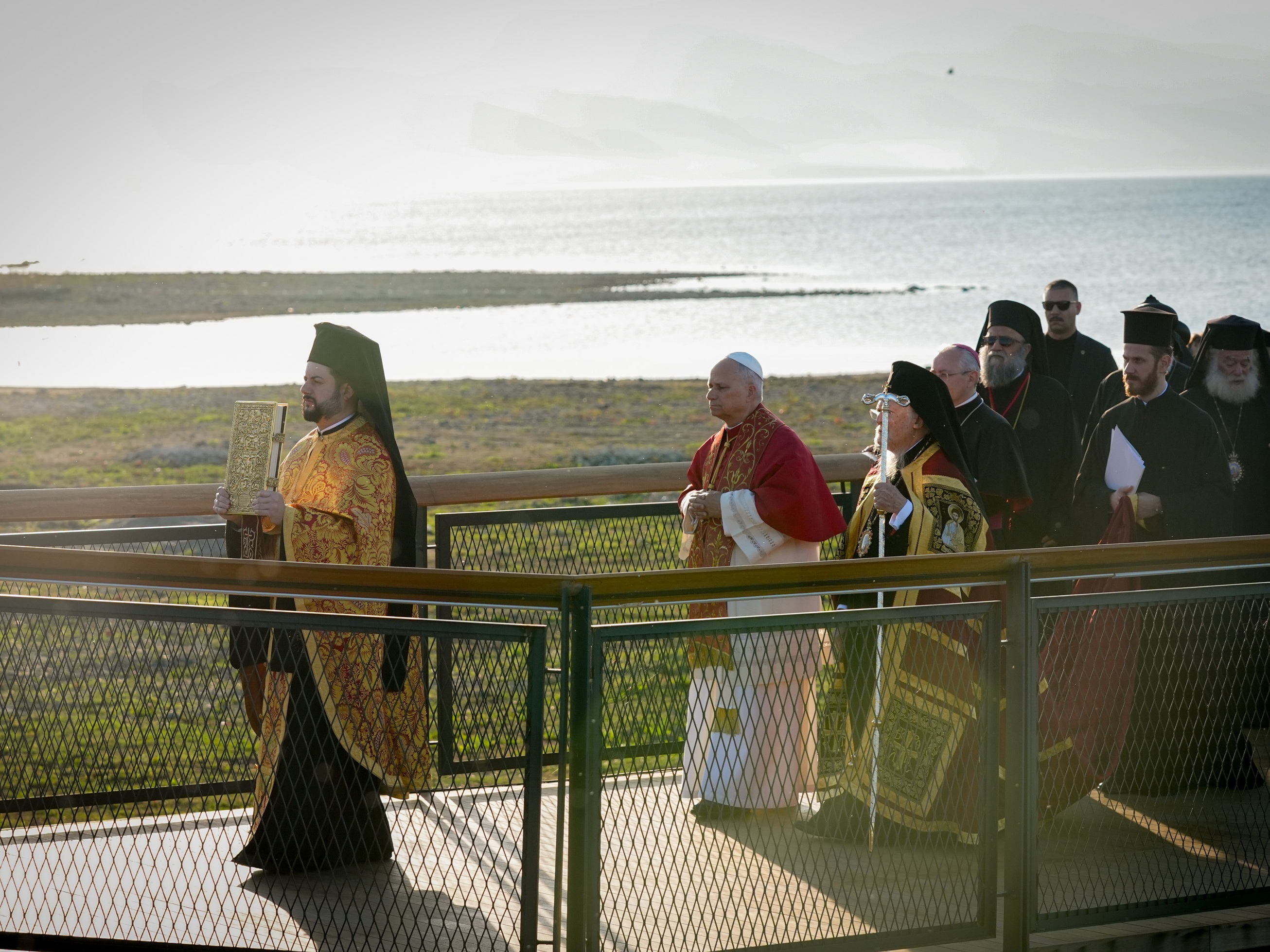 caption: Pope Leo XIV attends a ceremony marking the 1700th anniversary of the First Council of Nicaea held in the ruins of submerged basilica, revealed in 2014 after water levels receded in Lake Iznik.