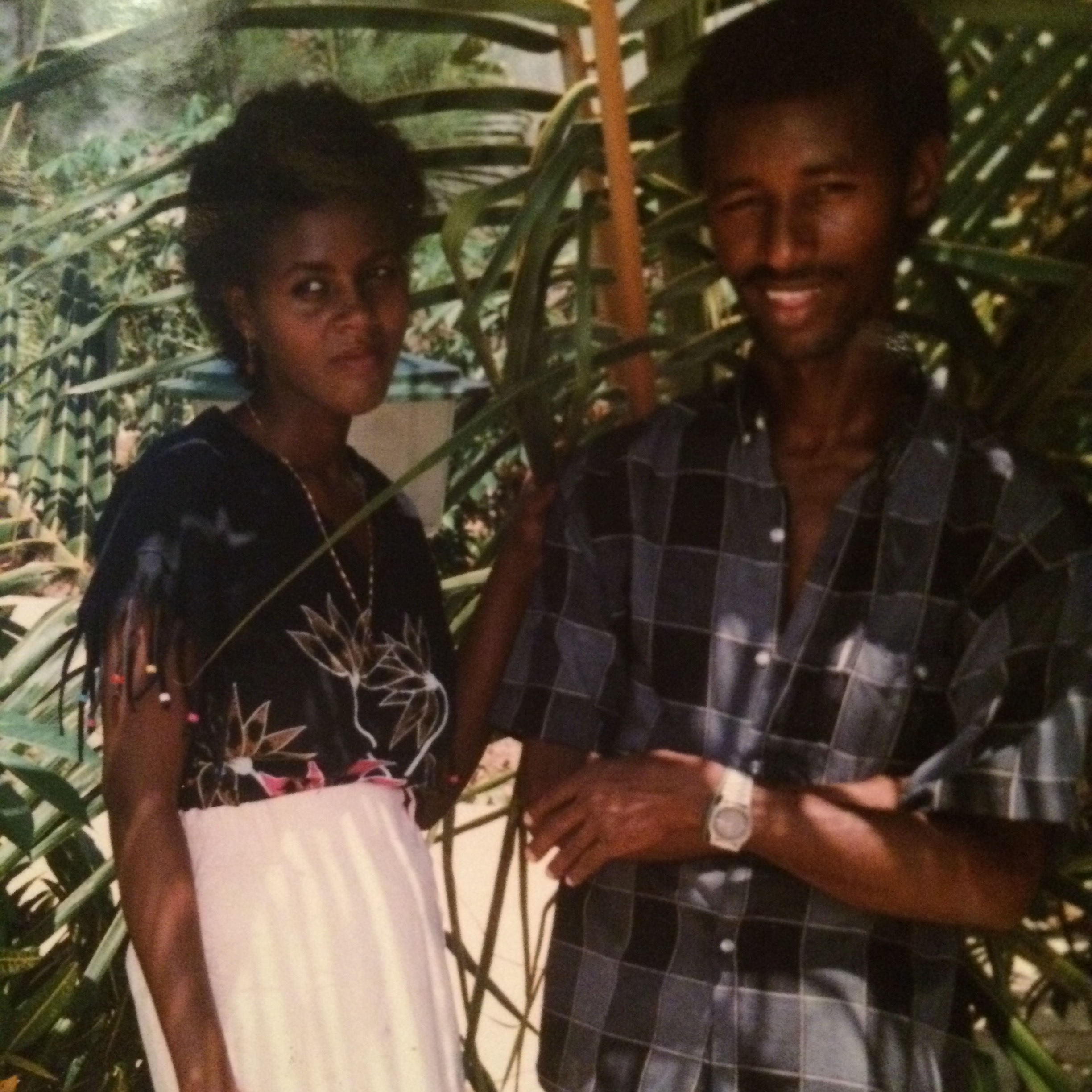 caption: The author's parents, Fetiha Omer and Abdul-Basit Hassan, in Somalia