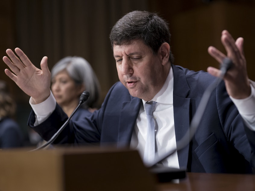caption: Steven Dettelbach, President Biden's pick to head the Bureau of Alcohol, Tobacco, Firearms and Explosives, testifies before the Senate Judiciary Committee during his confirmation hearing Wednesday, the morning after the killing of at least 19 children by a teenage gunman at a Texas elementary school.
