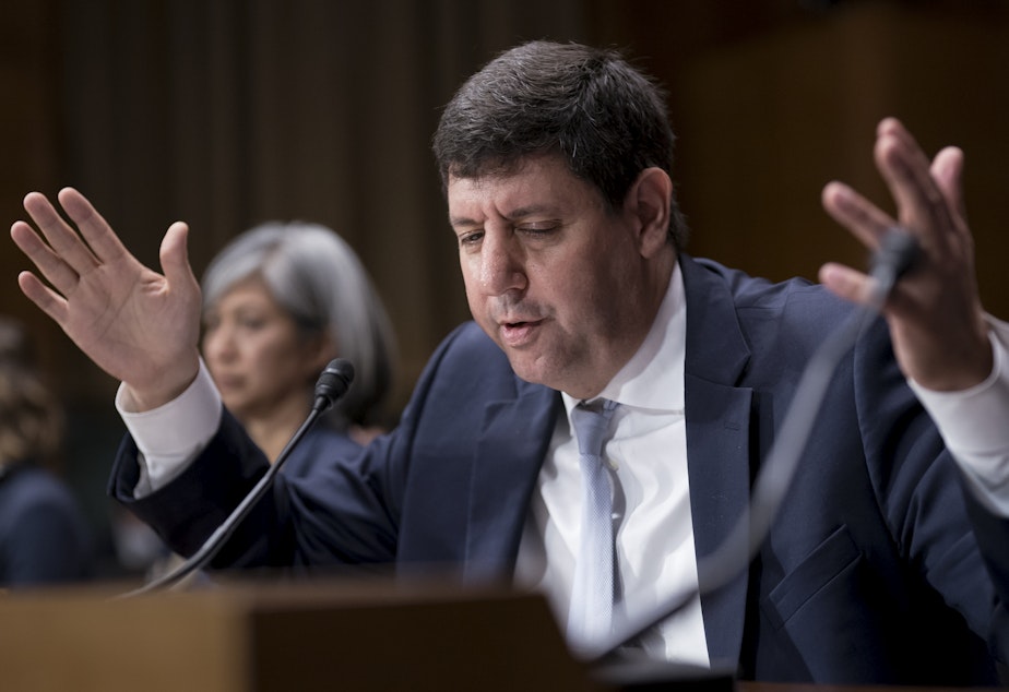 caption: Steven Dettelbach, President Biden's pick to head the Bureau of Alcohol, Tobacco, Firearms and Explosives, testifies before the Senate Judiciary Committee during his confirmation hearing Wednesday, the morning after the killing of at least 19 children by a teenage gunman at a Texas elementary school.