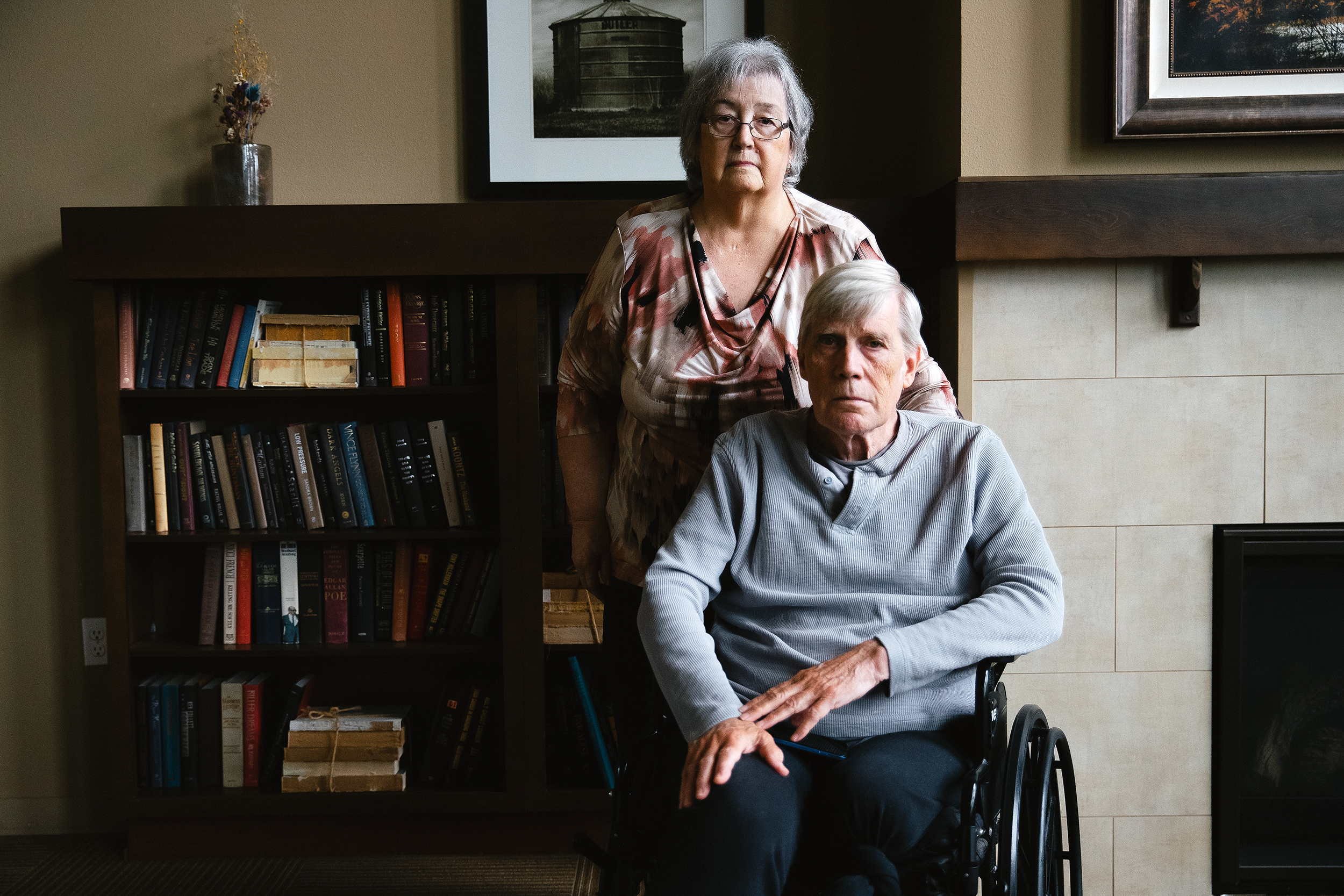 caption: Neighbors Gail Nigro, 75, and Joe Beck, 72, are portrayed on Thursday, July 31, 2025, at their apartment complex in Marysville, Washington. 