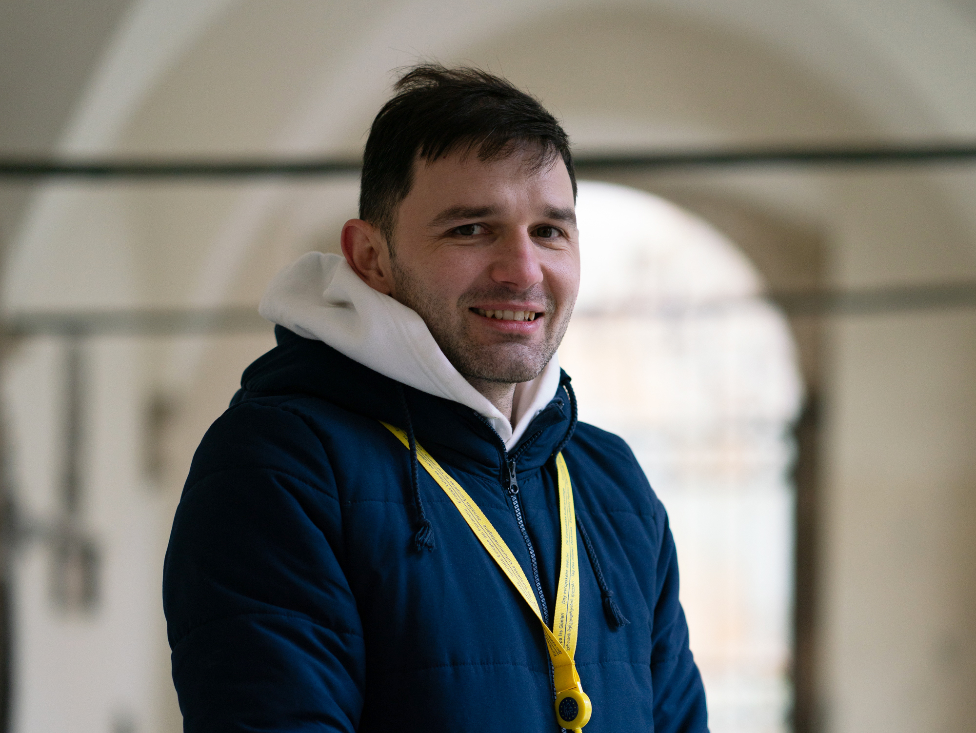 caption: Vitaliy Kulyk, who used to run Lviv's tourist office, has been working 12-hour days, trying to protect the city's statues.