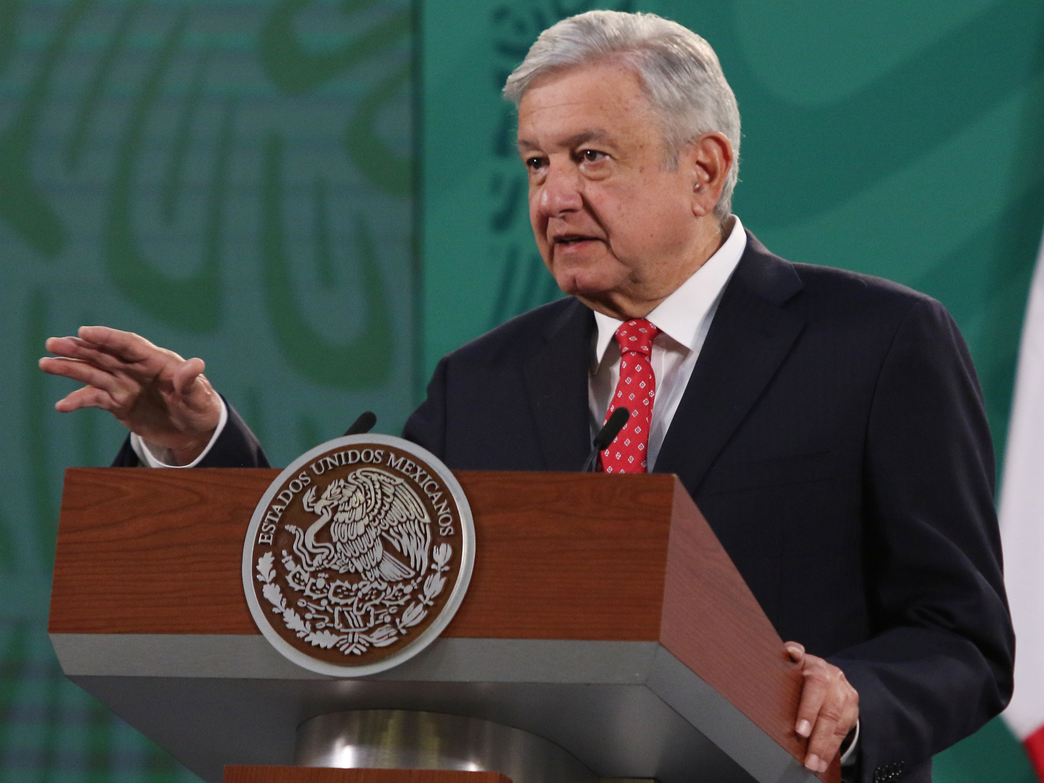 caption: Mexican President Andrés Manuel López Obrador, pictured during a daily press conference at National Palace in Mexico City last week, says he's tested positive for the coronavirus.