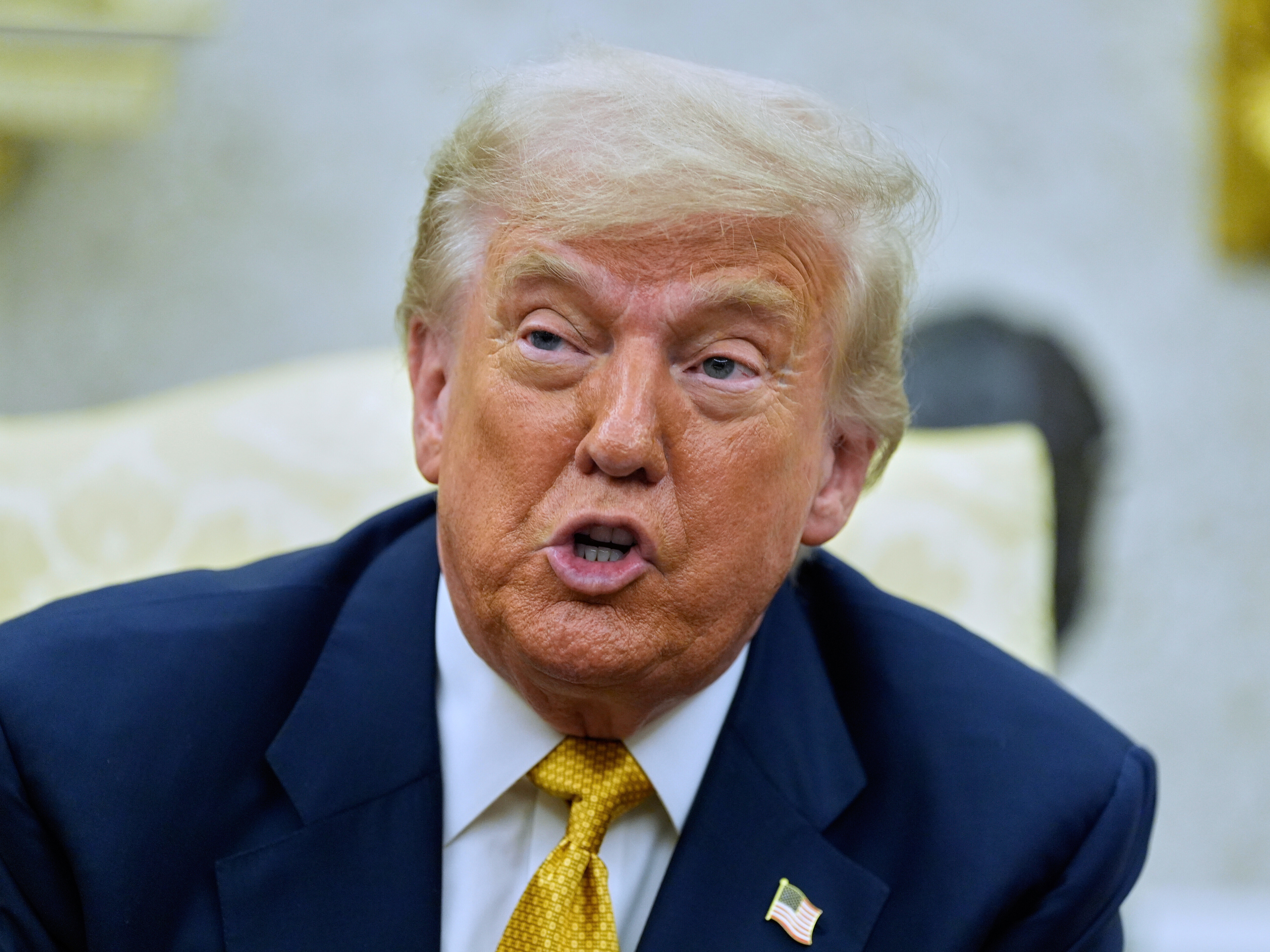 caption: President Trump speaks during a meeting with Bahrain's Crown Prince Salman bin Hamad Al Khalifa in the Oval Office Wednesday.