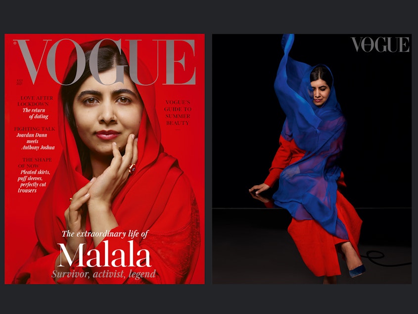 caption: Malala Yousafzai is the subject of the cover story in the new issue of <em>British Vogue</em>. A comment she made about marriage has prompted social media outrage in Pakistan.