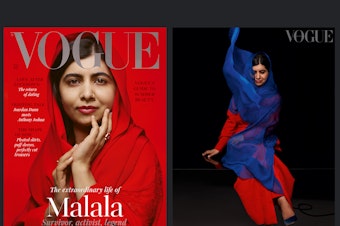caption: Malala Yousafzai is the subject of the cover story in the new issue of <em>British Vogue</em>. A comment she made about marriage has prompted social media outrage in Pakistan.