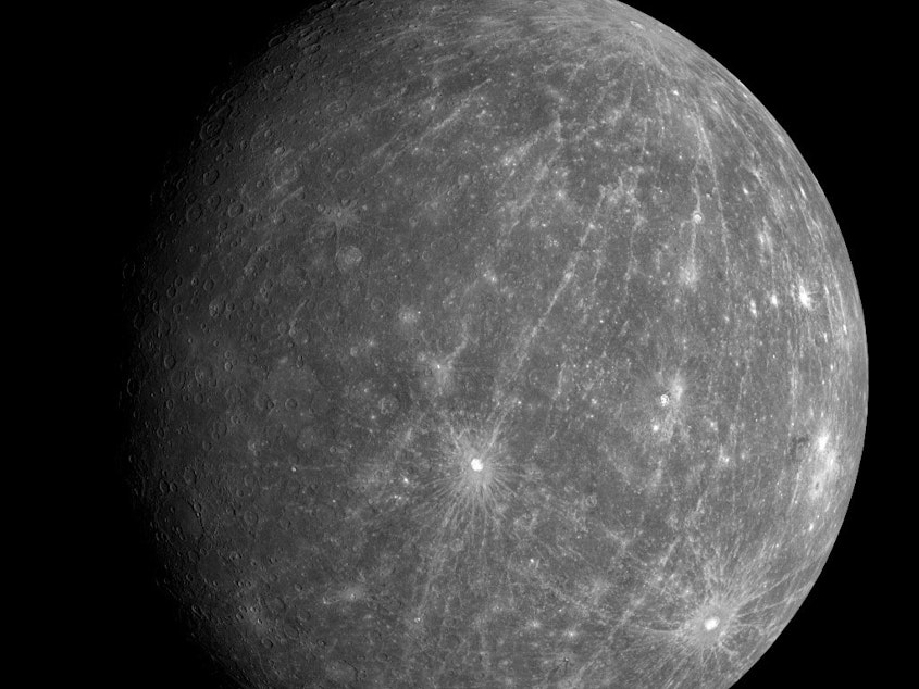 caption: This October 2008 photo shows Mercury during the Messenger spacecraft's second flyby of the planet. The European Space Agency's BepiColombo will take seven years to reach the innermost planet in our solar system.