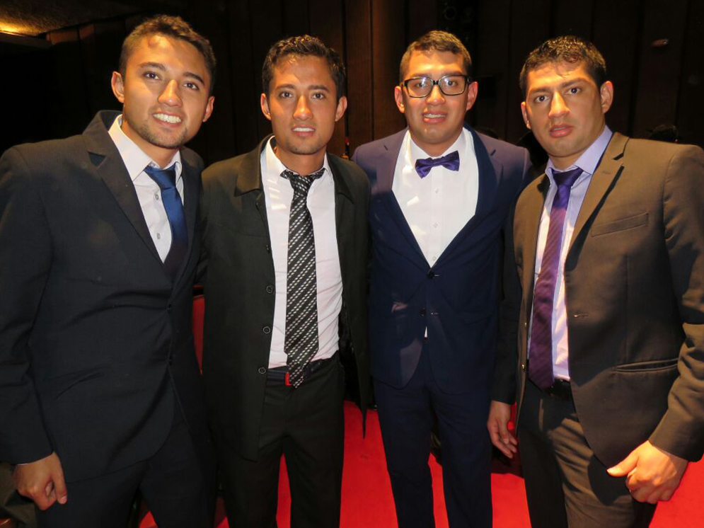 caption: In March of 2017, the two sets of Bogotá twins, Jorge, William, Carlos and Wilber (left to right), gathered to celebrate Carlos's graduation.