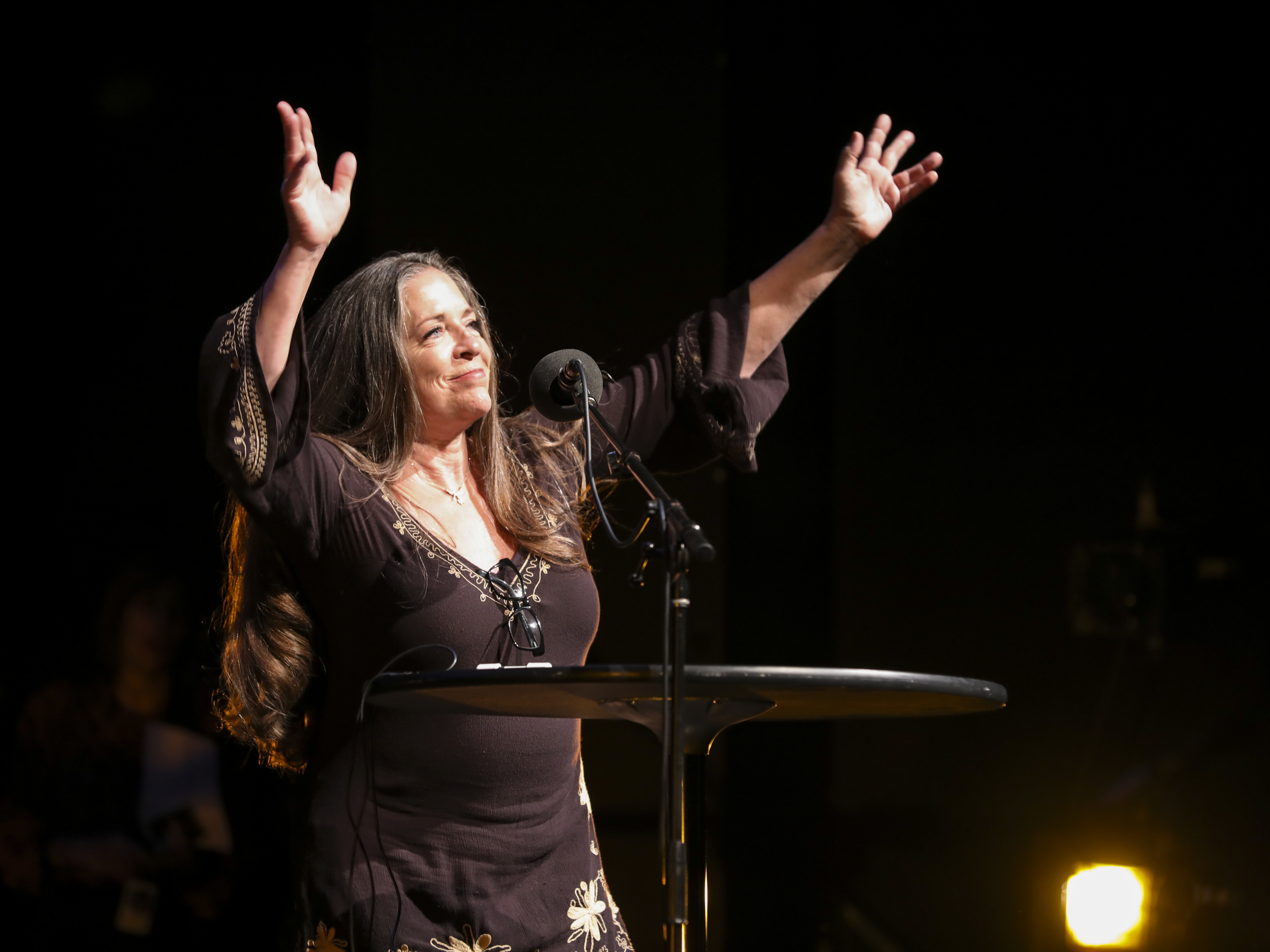 caption: Carlene Carter appears on <em>Ask Me Another</em> at TPAC's Polk Theater in Nashville, Tennessee.