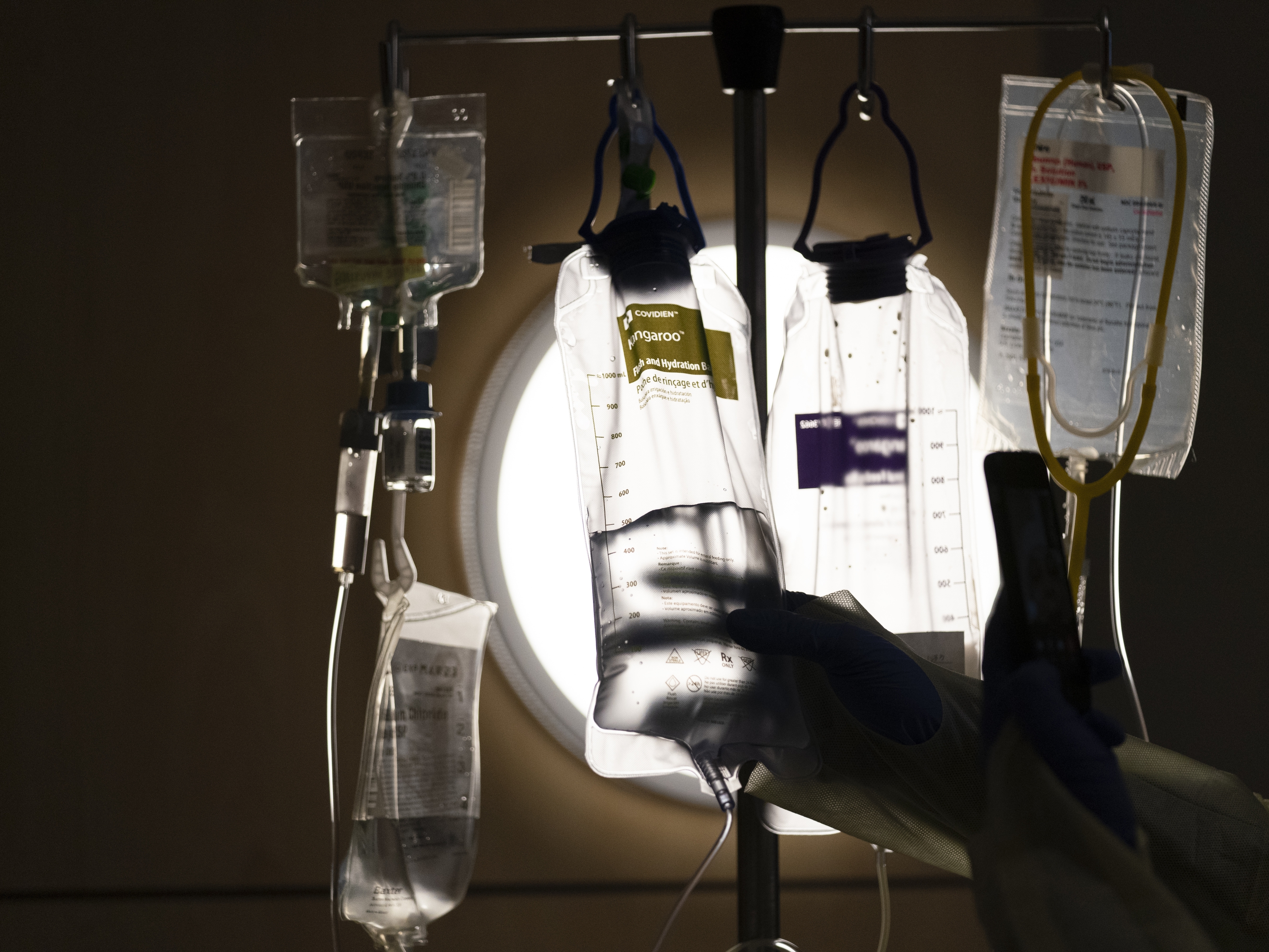 caption: The supply of IV fluids in the U.S. is under strain since a major plant was forced to shut down in North Carolina.