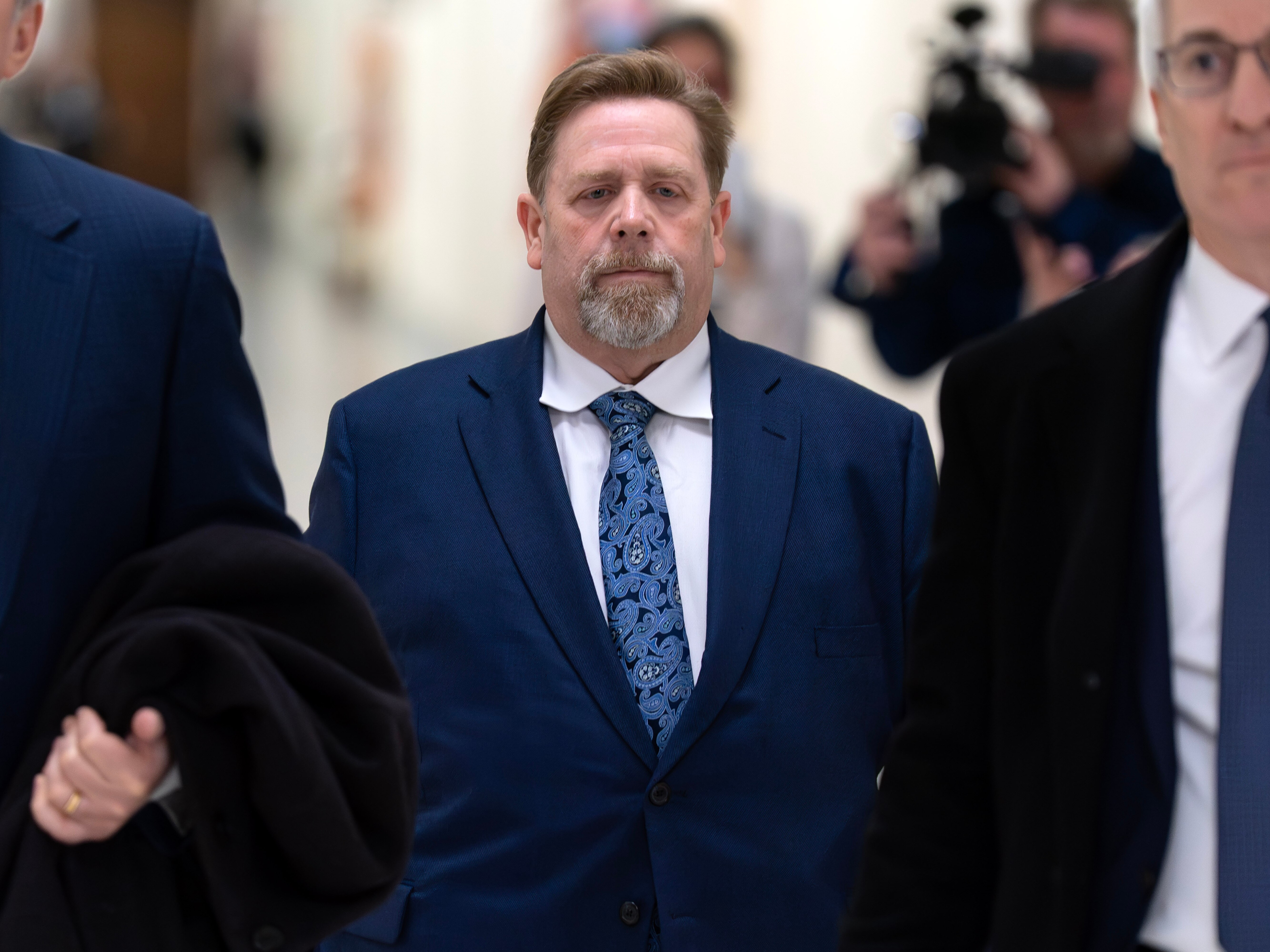 caption: Darren Indyke, Jeffrey Epstein's former lawyer, arrives for his deposition before the House Oversight Committee on Capitol Hill on Thursday in Washington, D.C. <br>