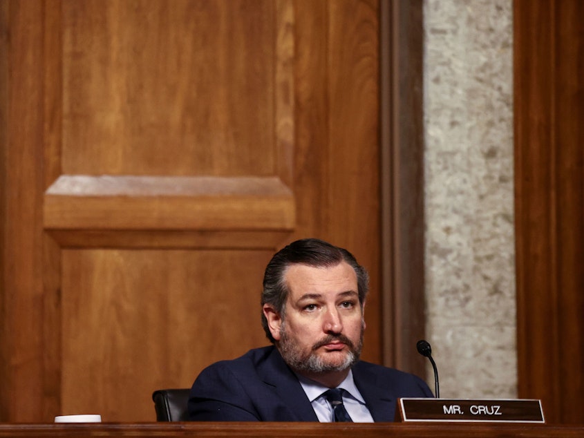 caption: Sen. Ted Cruz, R-Texas, is seen during a Senate Judiciary Committee hearing in November. Cruz and several other Republicans are calling for a commission to investigate unfounded claims of election fraud.