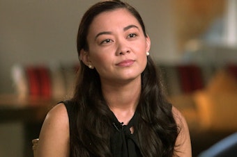 caption: This image released by CBS shows Chanel Miller during an interview on <em>60 Minutes,</em> set to air Sept. 22.
