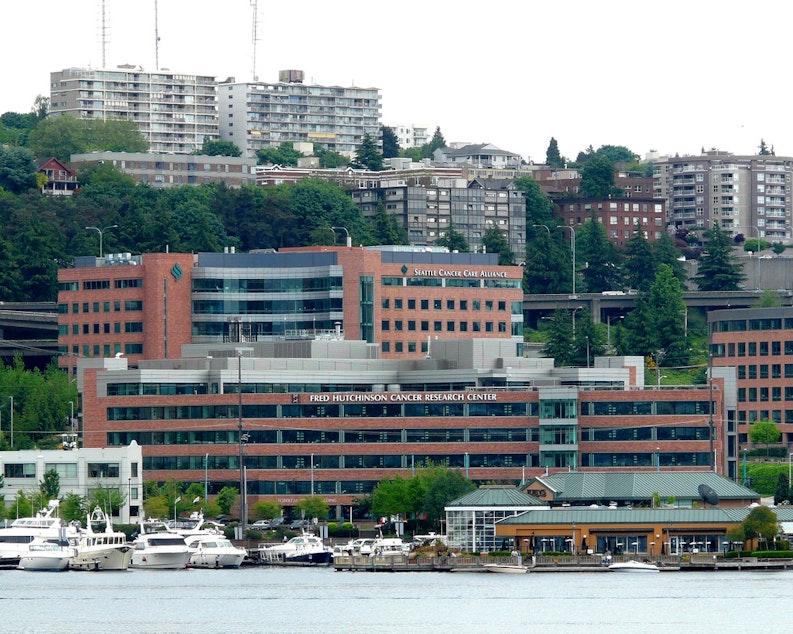caption: The Fred Hutchison Cancer Research Center as seen from Lake Union.