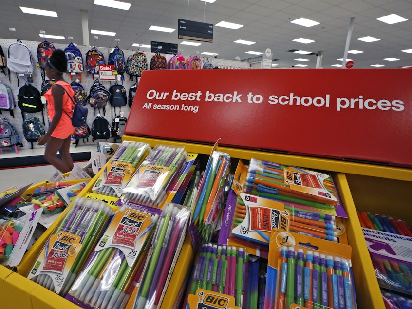 caption: Many back-to-school shoppers are relying on sales to save money, especially as inflation continues to strain people's wallets.