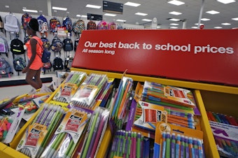 caption: Many back-to-school shoppers are relying on sales to save money, especially as inflation continues to strain people's wallets.