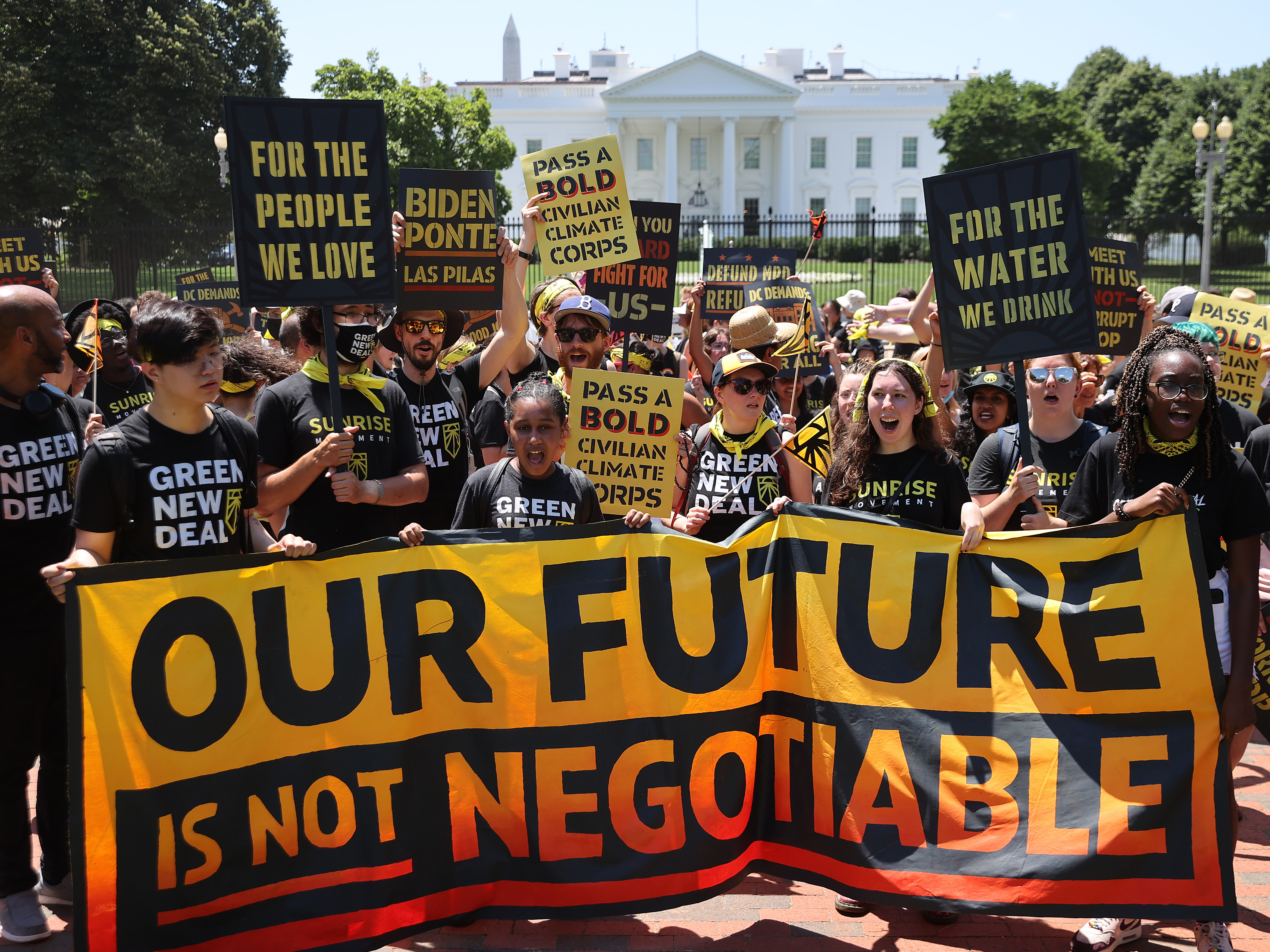 caption: Hundreds of young climate activists rally outside of the White House Monday to demand that President Biden fulfill promises on addressing climate change after a bipartisan infrastructure deal left many priorities aside.