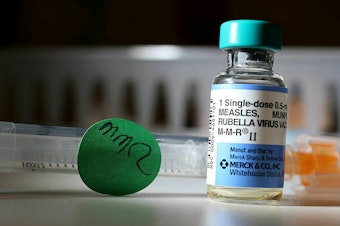 caption: A dose of the measles, mumps and rubella vaccine. When an unvaccinated person is exposed to measles, public health guidance if for them to get vaccinated within three days.