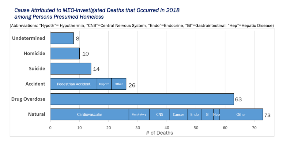 caption: King County homeless deaths in 2018 by cause.