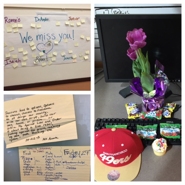 caption: Memorials for six students of the Seattle Interagency Academy who have died in recent months.