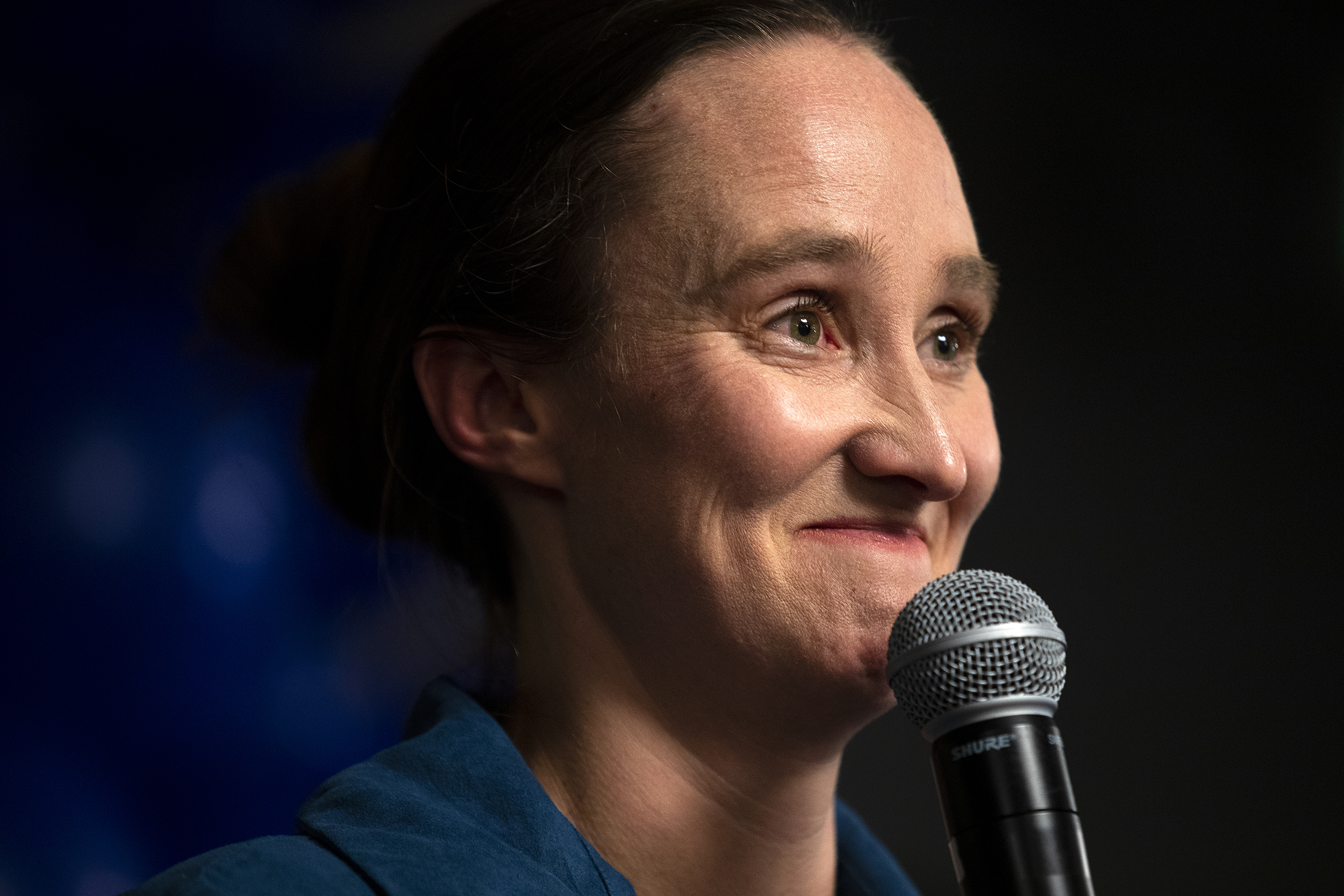 caption: City of Seattle mayoral candidate Katie Wilson thanks her supporters during an election night party on Tuesday, November 4, 2025, at El Centro de la Raza in Seattle. 