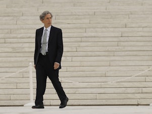 caption: Edward Blum, a longtime opponent of affirmative action and founder of the American Alliance for Equal Rights, at the U.S. Supreme Court last year. The U.S. Circuit Court of Appeals in Atlanta ruled in Blum's favor against a venture capital fund that awards grants to Black female entrepreneurs.