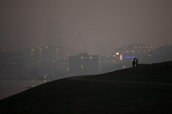 caption: Seattle ranked as the worst city in the world for air quality on Wednesday, October 19, 2022, as shown from Gas Works Park in Seattle. 