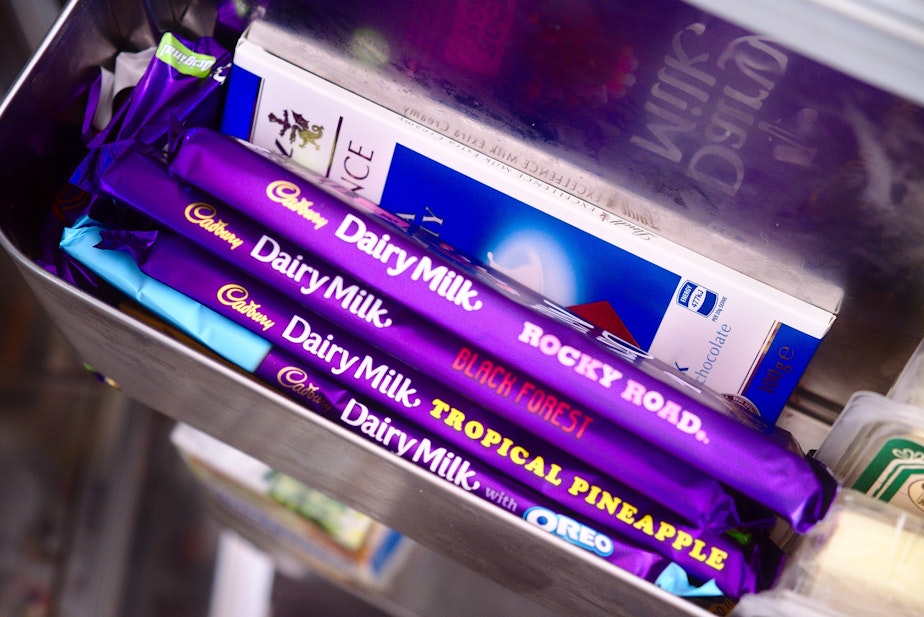 caption: Cadbury chocolate bars (and one Lindt).