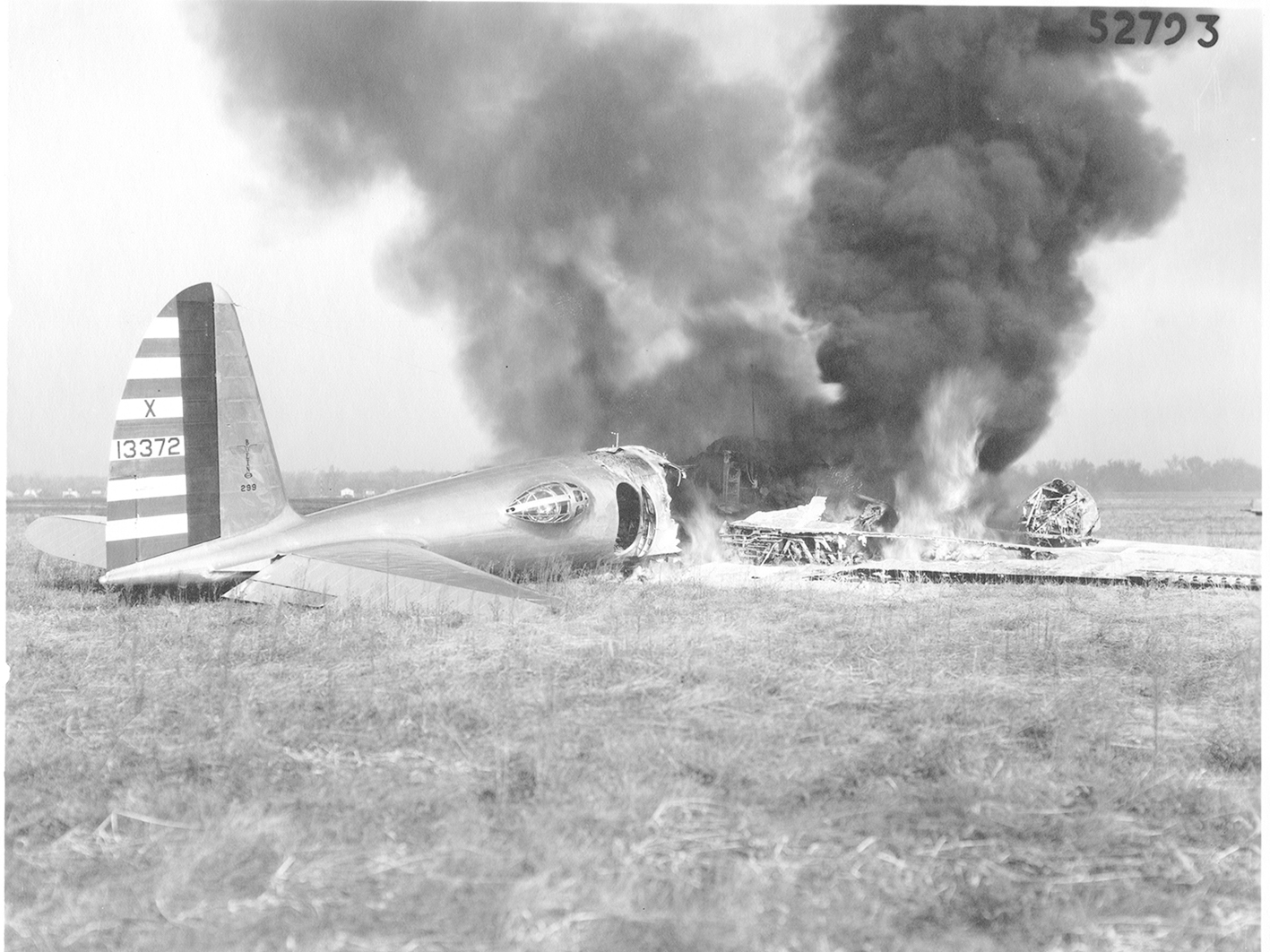 caption: On October 30, 1935, a Boeing plane known as the "flying fortress" crashed during a military demonstration in Ohio — shocking the aviation industry and prompting questions about the future of flight.