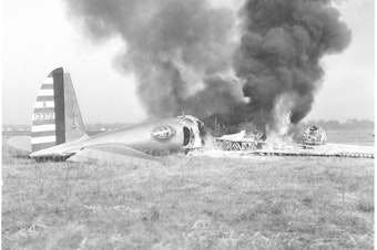 caption: On October 30, 1935, a Boeing plane known as the "flying fortress" crashed during a military demonstration in Ohio — shocking the aviation industry and prompting questions about the future of flight.