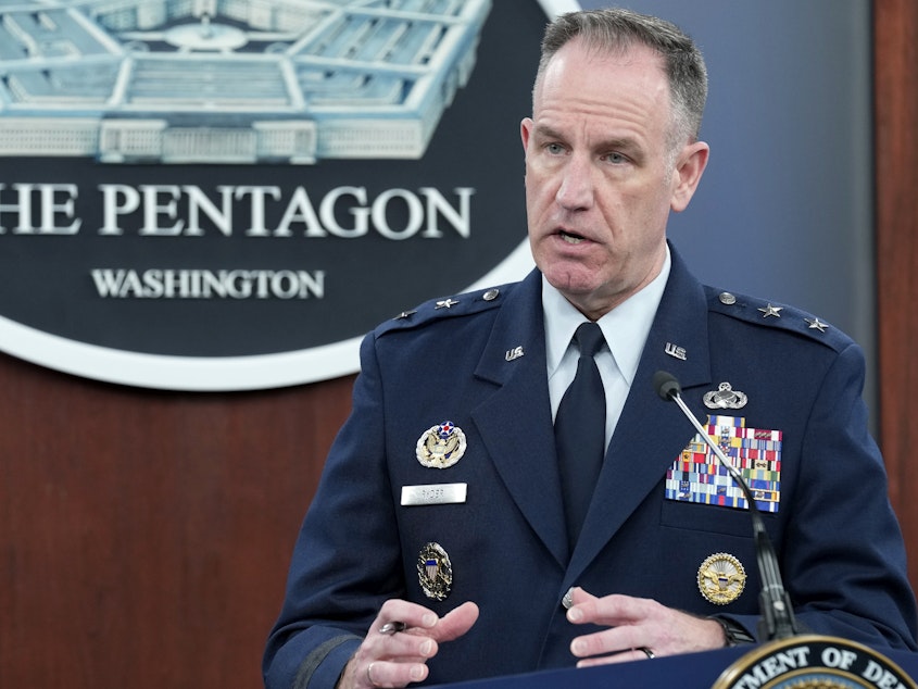 caption: Pentagon spokesman Air Force Brig. Gen. Patrick Ryder speaks during a briefing at the Pentagon on Tuesday.
