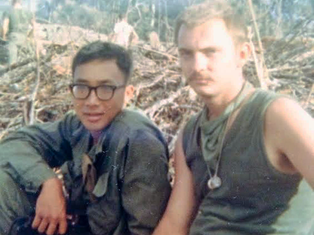 caption: Kay Lee and John Nordeen, pictured in 1967 during the Vietnam War, met when they served in the same Army platoon. They lost touch after the war, but reconnected in 2015.