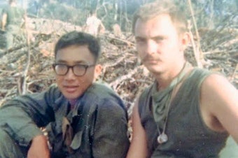 caption: Kay Lee and John Nordeen, pictured in 1967 during the Vietnam War, met when they served in the same Army platoon. They lost touch after the war, but reconnected in 2015.