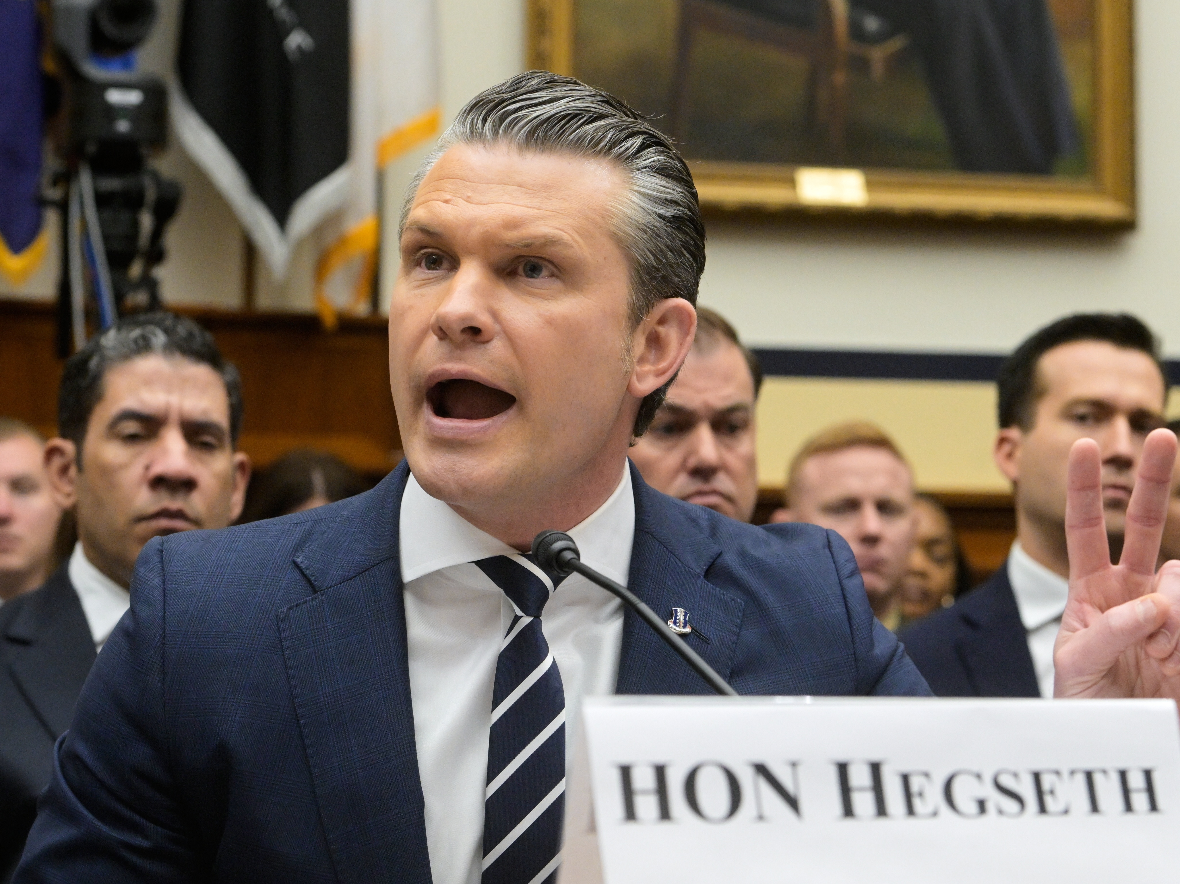 caption: Secretary of Defense Pete Hegseth appears before a House Committee on Armed Services business meeting on the Department of Defense Fiscal Year 2027 on Capitol Hill, Wednesday, April 29, 2026, in Washington.