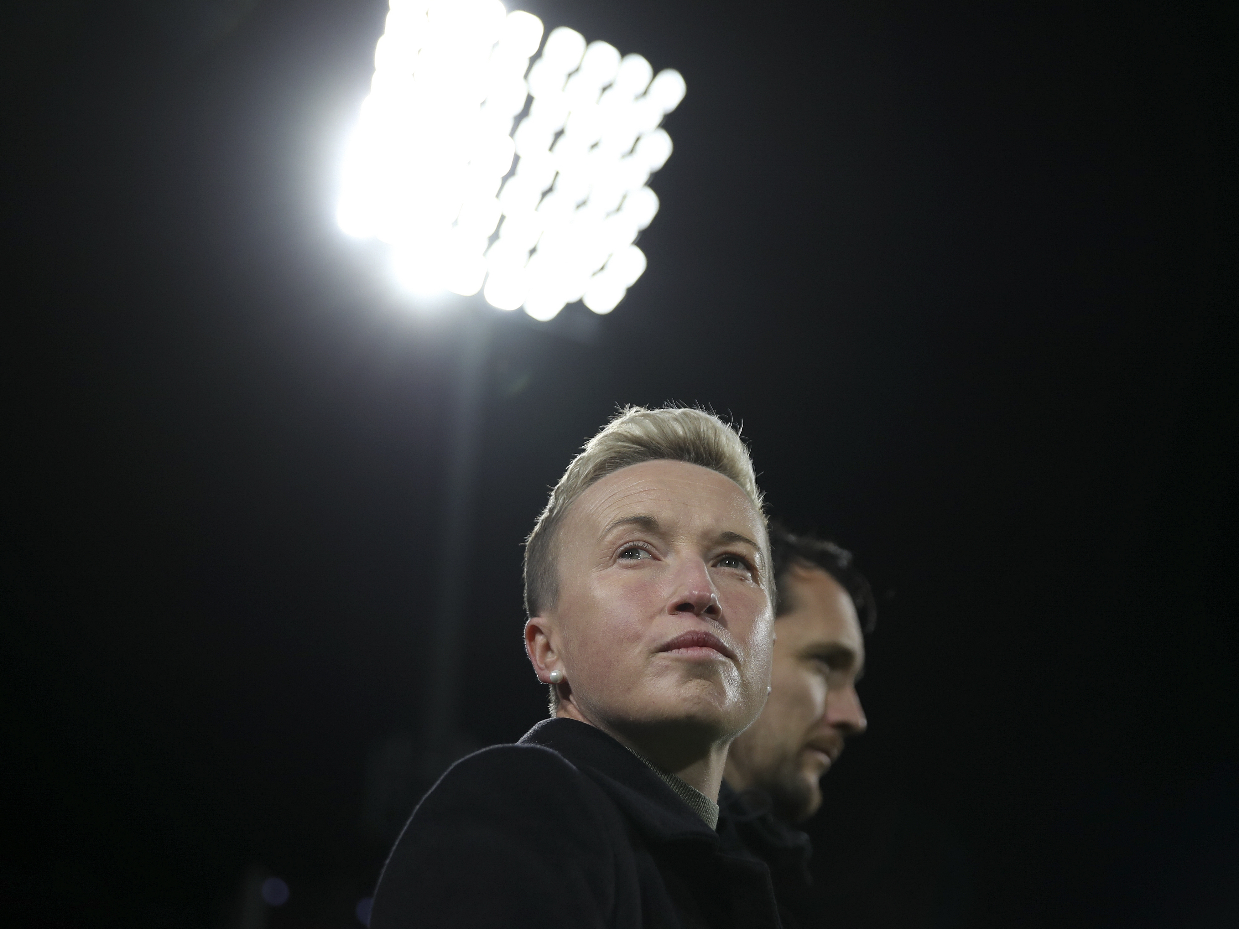 caption: Canada's head coach Bev Priestman is pictured during a Women's World Cup match between Canada and Ireland in Perth, Australia, in July 2023.