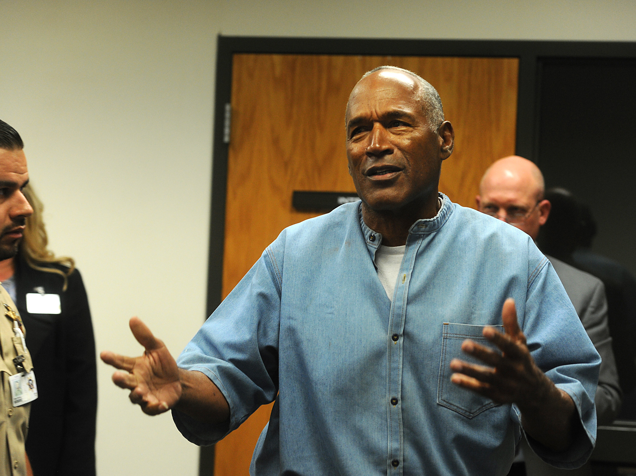 caption: O.J. Simpson attends a parole hearing at Lovelock Correctional Center in 2017 in Nevada.