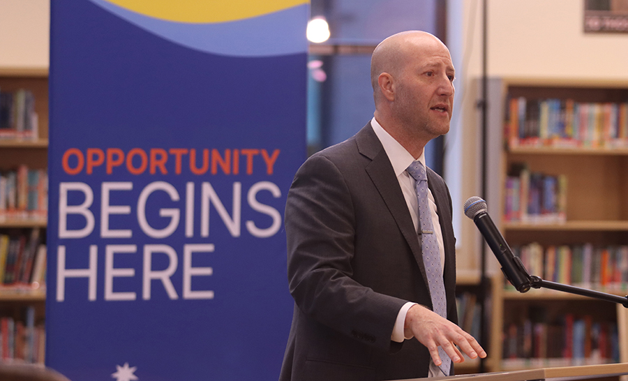 caption: Seattle Public Schools Superintendent Ben Shuldiner speaks at a press conference Monday, Feb. 2, 2026.
