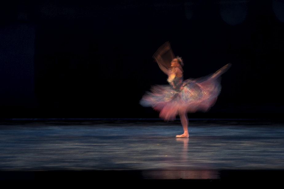 caption: A dancer performs during a dress rehearsal for Pacific Northwest Ballet's Cinderella on Thursday, January 30, 2019, at McCaw Hall in Seattle.