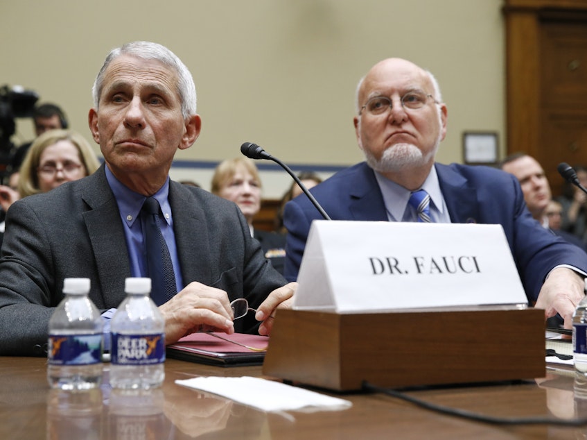 caption: Dr. Anthony Fauci, director of the National Institute of Allergy and Infectious Diseases, and CDC Director Robert Redfield will appear before a Senate committee on May 12.