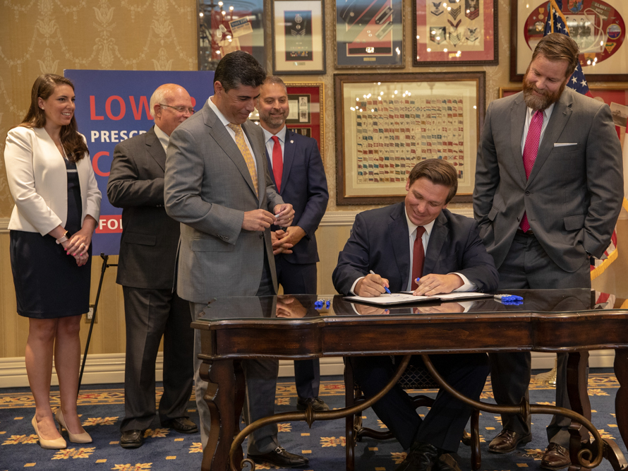 caption: Gov. Ron DeSantis signed Florida's prescription drug importation program into law last week at The Villages, a large retirement community outside Orlando.