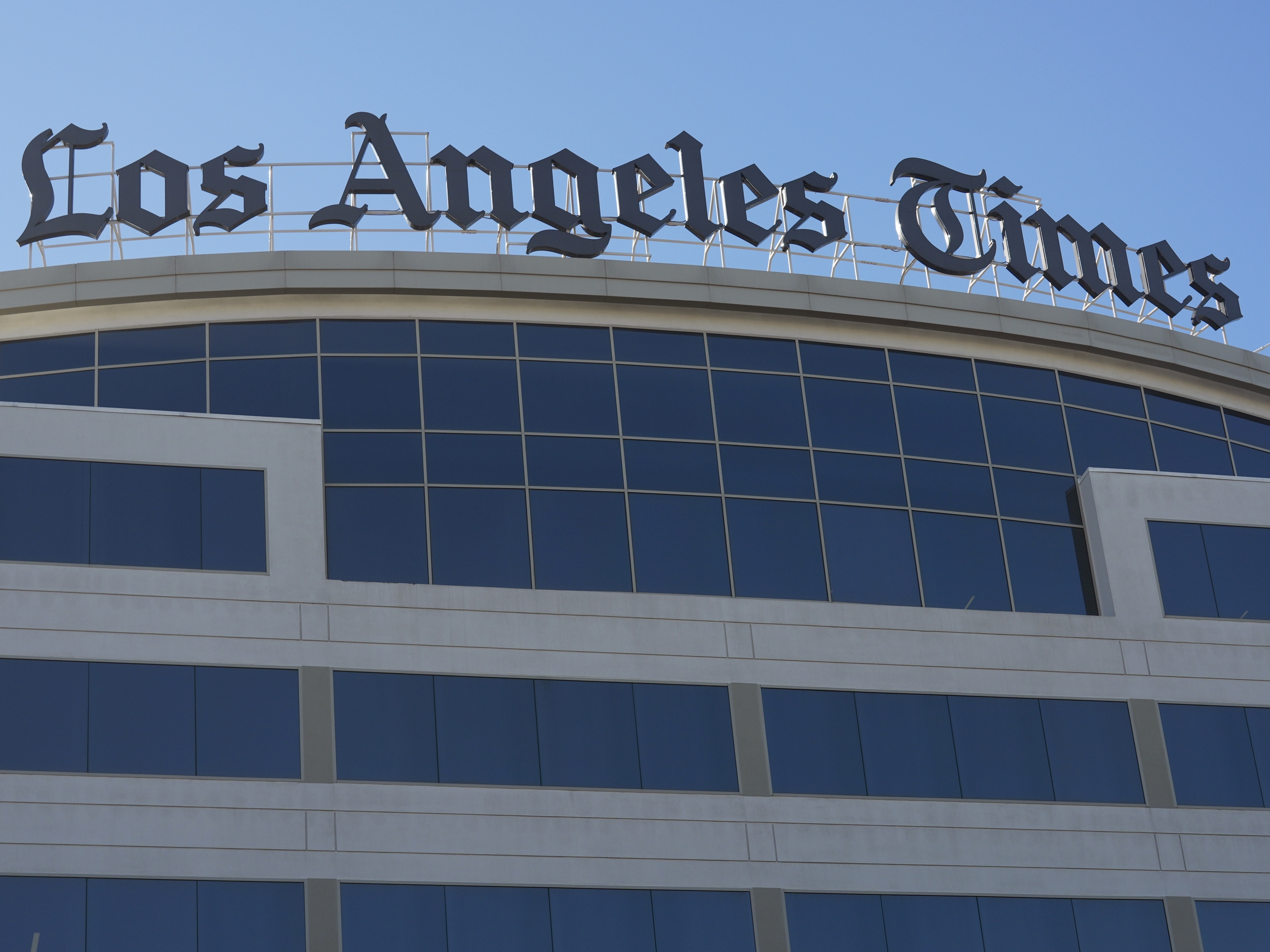 caption: The <em>Los Angeles Times </em>newspaper headquarters is shown in El Segundo, Calif., Jan. 23, 2024.