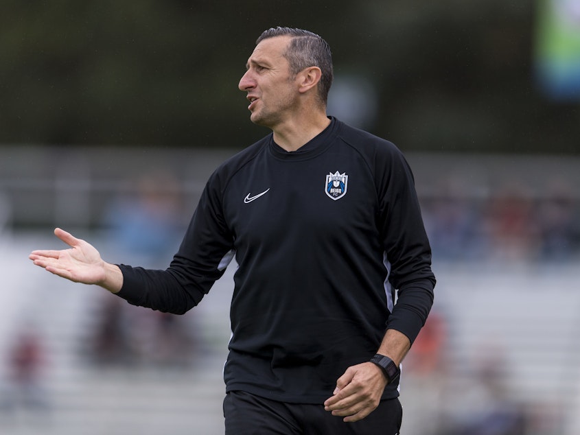 caption: Vlatko Andonovski will replace  Jill Ellis as the U.S. national women's soccer team coach. He's seen here coaching Reign FC of the National Women's Soccer League earlier this month,