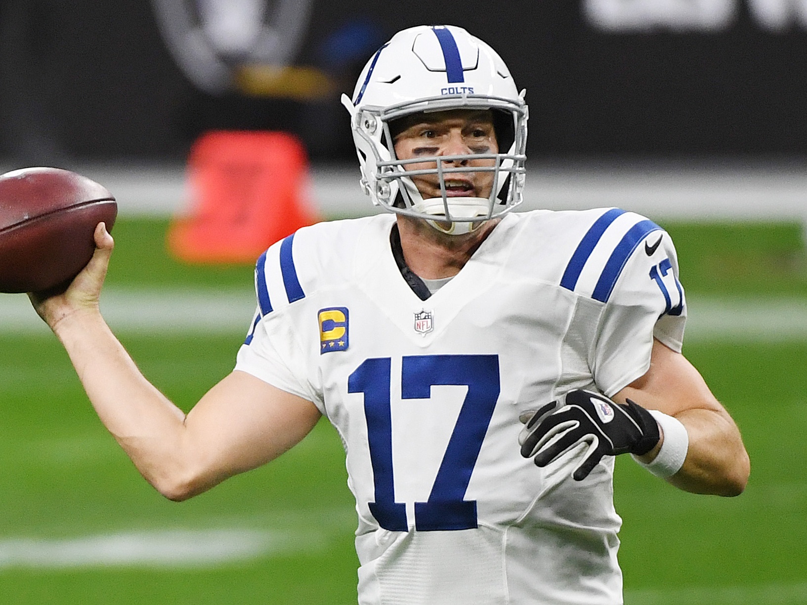 caption: Indianapolis Colts quarterback Philip Rivers throws against the Las Vegas Raiders during a game at Allegiant Stadium on Dec. 13, 2020 in Las Vegas. Rivers, now 44 years old, has signed a practice contract with the Colts in hopes of returning to the NFL for the first time since 2021.