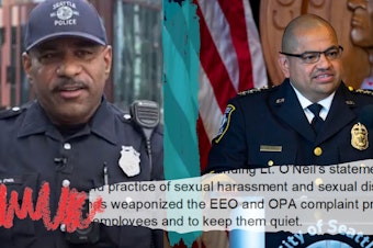 caption: Three female cops have filed complaints about Lt. John O'Neil, left, one of Chief Adrian Diaz's closes advisors at the Seattle Police Department.