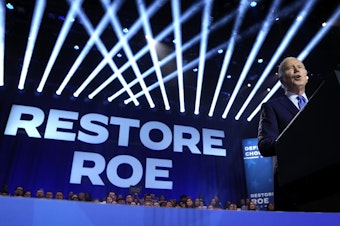 caption: President Joe Biden speaks during an event in Virginia on Jan. 23, to campaign for abortion rights, a top issue for Democrats in the upcoming presidential election.