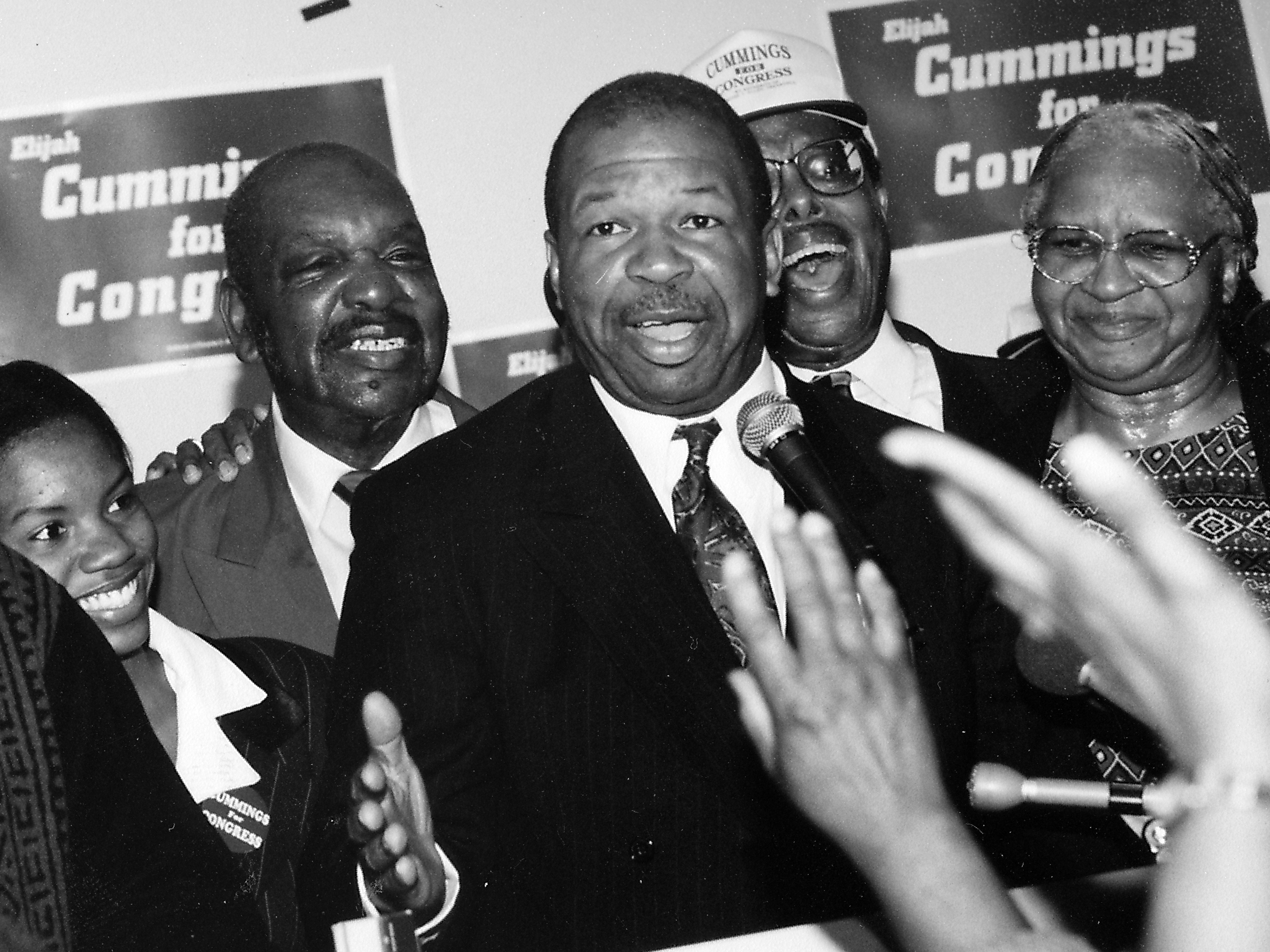 caption: Politician and Maryland congressional representative Elijah Cummings at his campaign headquarters, 1988.