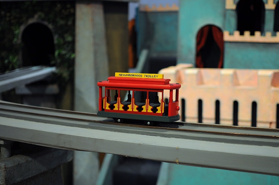 caption: Mister Rogers' Trolley (not to be mistaken for the Seattle streetcar).