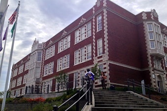 caption: Garfield High School in Seattle's historically black, and now gentrifying, Central District. Click to see the statement student actors wrote about cultural appropriation in their production of the musical "In the Heights." 